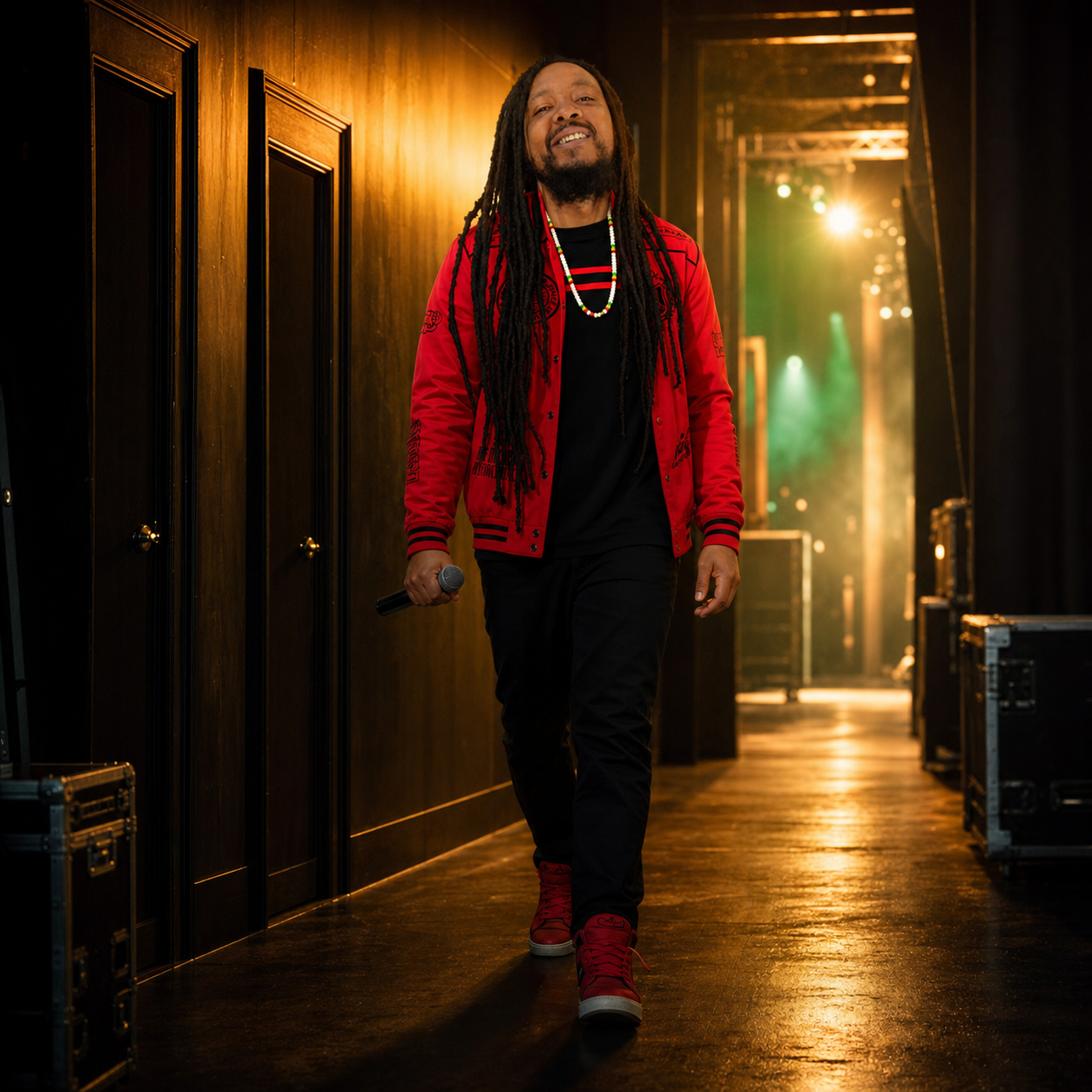 Don Dada backstage with a microphone
